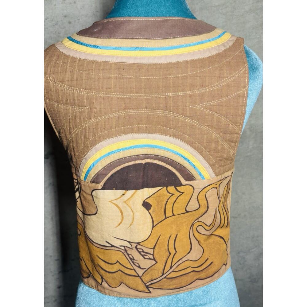 VTG 70s Art Nouveau Patchwork Vest Wearable Art Crane Boho Hippy Festival RARE! - Picture 2 of 12